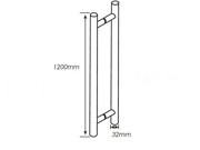 Pull Handle - H Style - Round Profile - 1200mm Overall Length - 32mm Diameter - Polished Stainless Steel